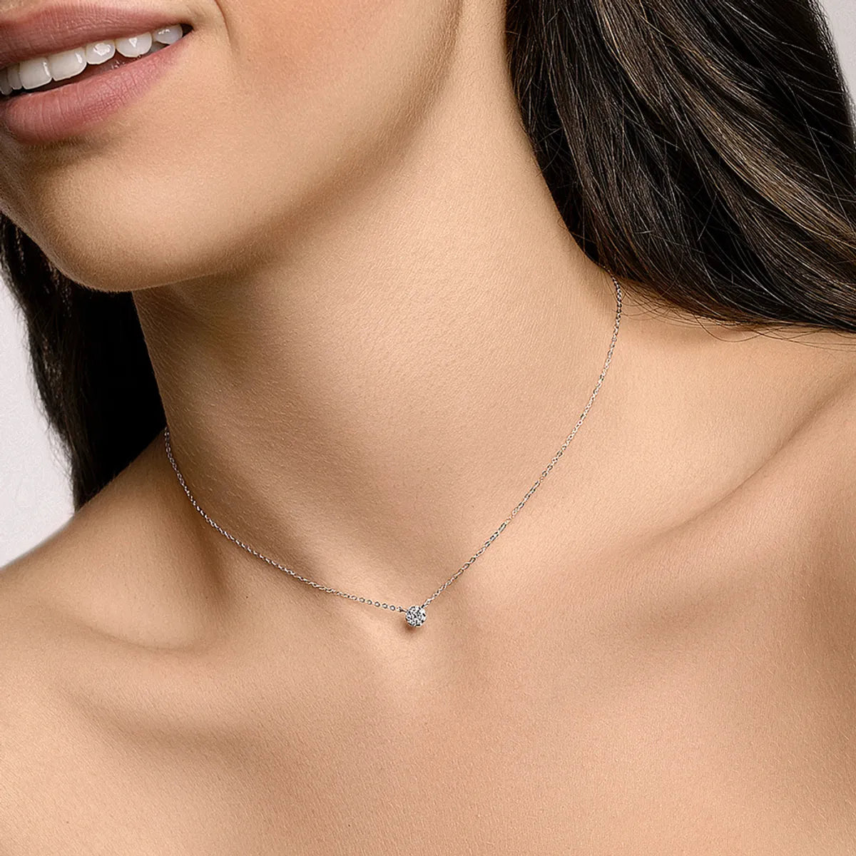 Casual Simple Style Round Sterling Silver Plating Inlay Zircon 14k Gold Plated Silver Plated Necklace