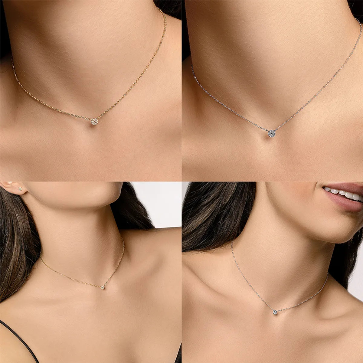 Casual Simple Style Round Sterling Silver Plating Inlay Zircon 14k Gold Plated Silver Plated Necklace