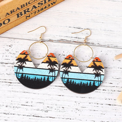 Casual Simple Style Round Stripe Stainless Steel Wood Printing Women's Drop Earrings