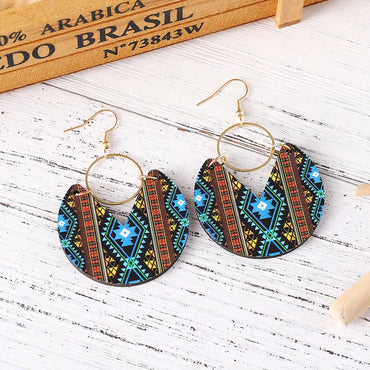 Casual Simple Style Round Stripe Stainless Steel Wood Printing Women's Drop Earrings