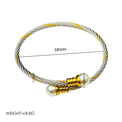 Casual Simple Style Round Titanium Steel Artificial Pearls Bangle In Bulk