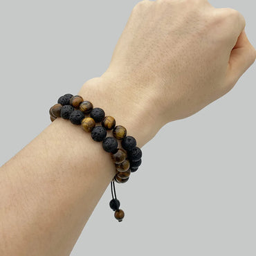 Casual Simple Style Round Volcanic Rock Tiger Eye Beaded Bracelets