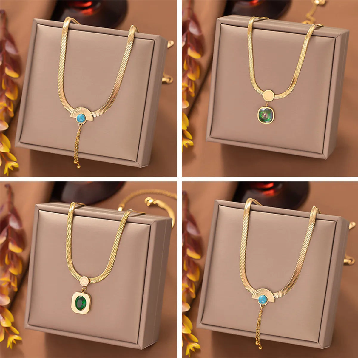 Casual Simple Style Sector Square Oval Titanium Steel Plating Inlay Zircon Pendant Necklace