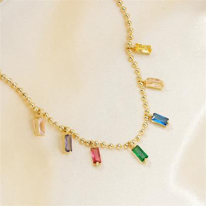 Casual Simple Style Shiny Colorful Copper Plating Inlay Zircon Gold Plated Necklace