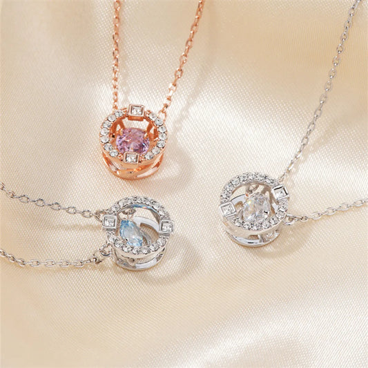 Casual Simple Style Shiny Round Copper Plating Inlay Zircon Rose Gold Plated White Gold Plated Pendant Necklace