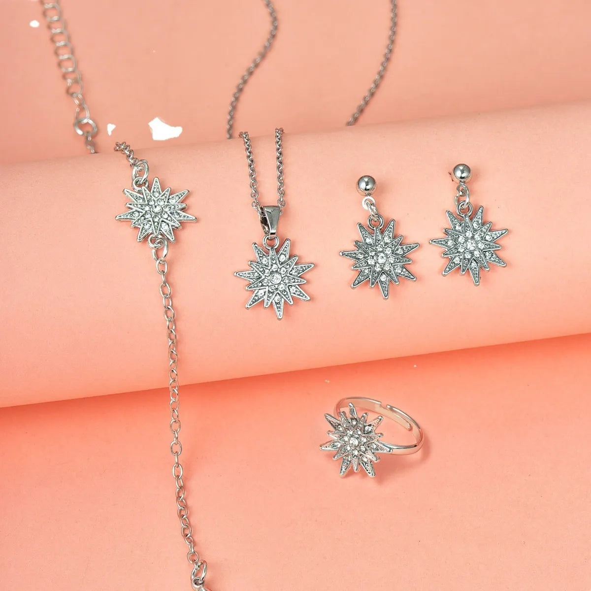 Casual Simple Style Shiny Round Flower Alloy Inlay Rhinestones Women'S Jewelry Set