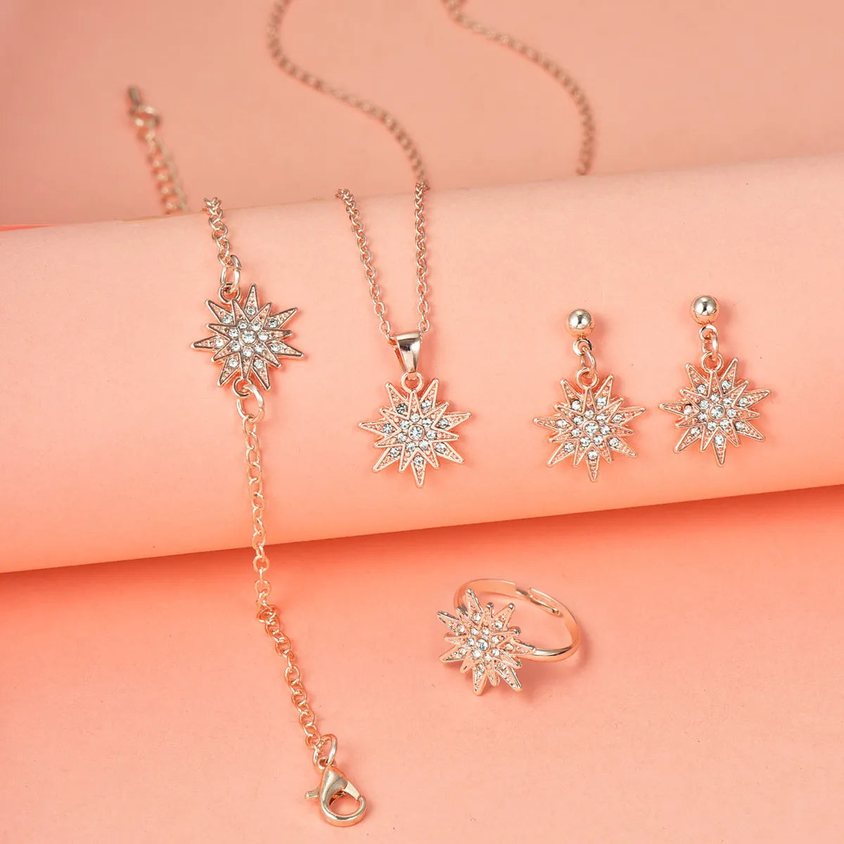 Casual Simple Style Shiny Round Flower Alloy Inlay Rhinestones Women'S Jewelry Set