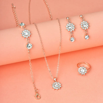 Casual Simple Style Shiny Round Flower Alloy Inlay Rhinestones Women'S Jewelry Set