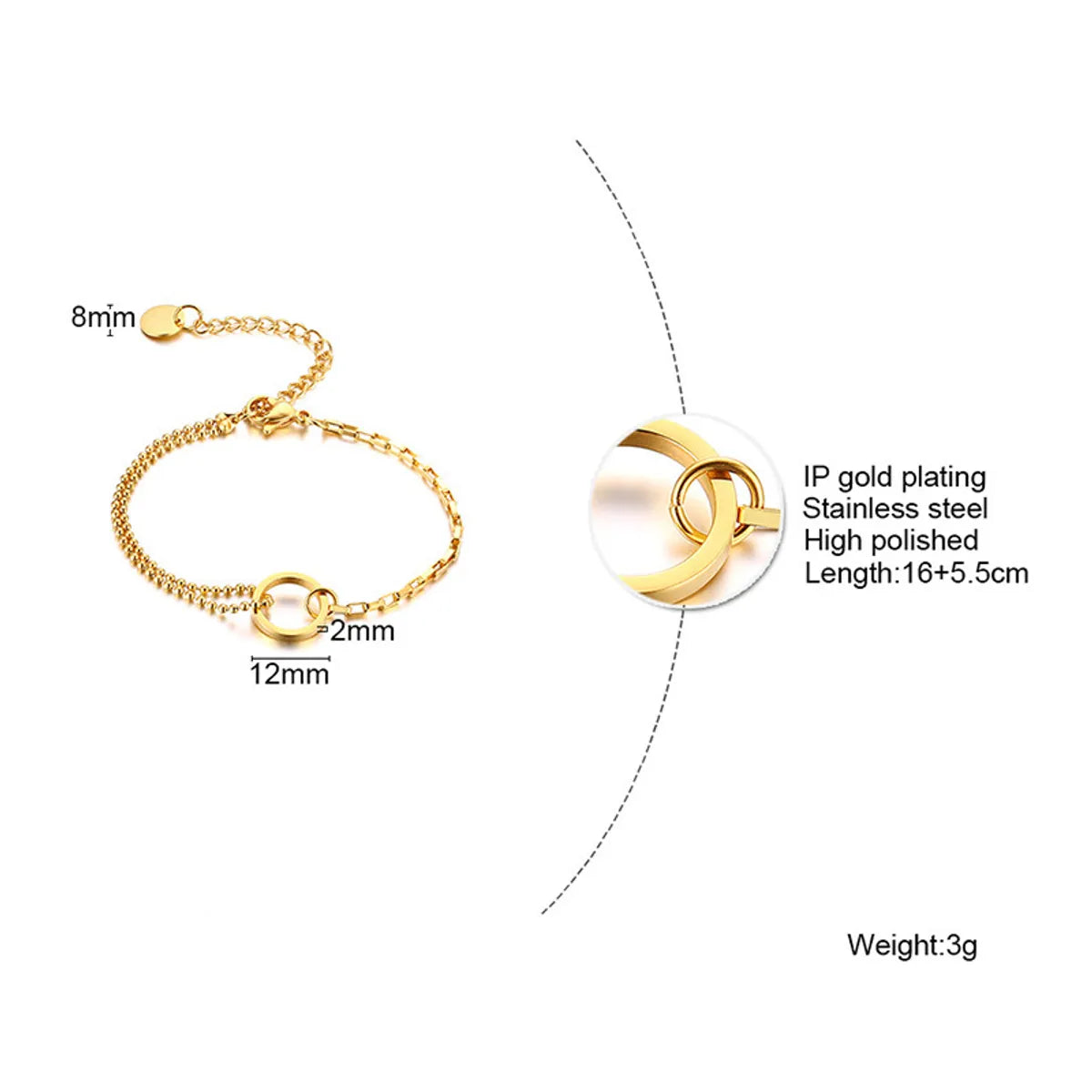 Casual Simple Style Solid Color 304 Stainless Steel 18K Gold Plated Bracelets In Bulk