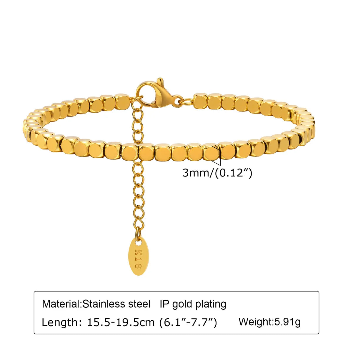 Casual Simple Style Solid Color 304 Stainless Steel 18K Gold Plated Bracelets In Bulk