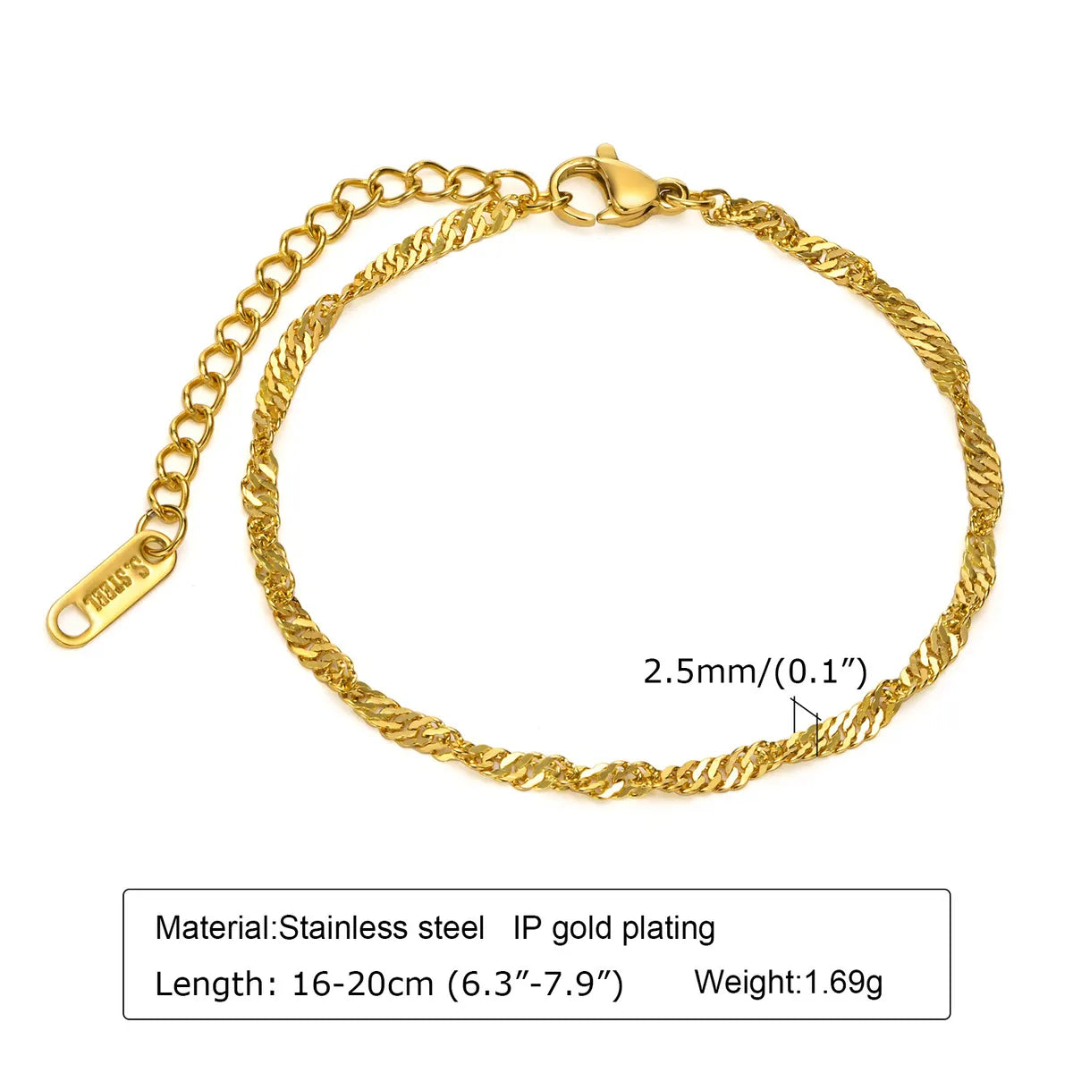 Casual Simple Style Solid Color 304 Stainless Steel 18K Gold Plated Bracelets In Bulk