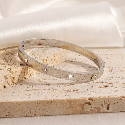 Casual Simple Style Solid Color 304 Stainless Steel Zircon Bangle In Bulk