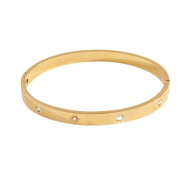 Casual Simple Style Solid Color 304 Stainless Steel Zircon Bangle In Bulk