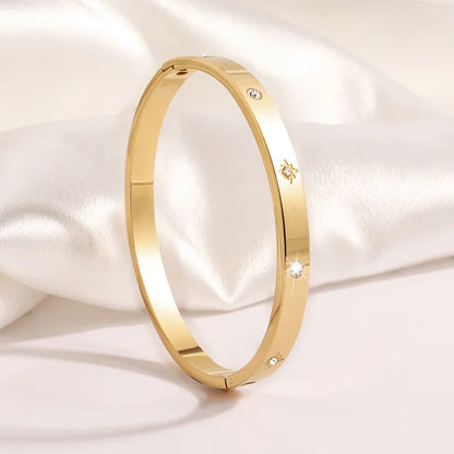 Casual Simple Style Solid Color 304 Stainless Steel Zircon Bangle In Bulk