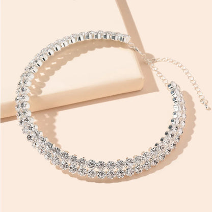 Casual Simple Style Solid Color Alloy Plating Inlay Rhinestones Silver Plated Women's Choker