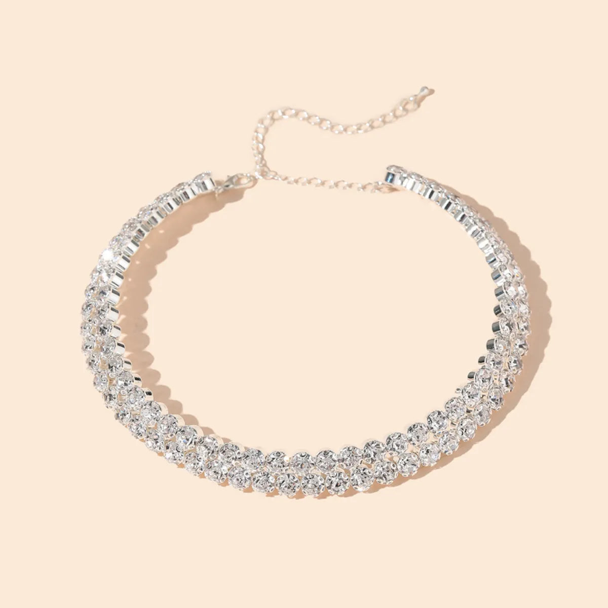 Casual Simple Style Solid Color Alloy Plating Inlay Rhinestones Silver Plated Women's Choker