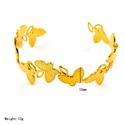 Casual Simple Style Solid Color Flower Butterfly 304 Stainless Steel 18K Gold Plated Bangle In Bulk