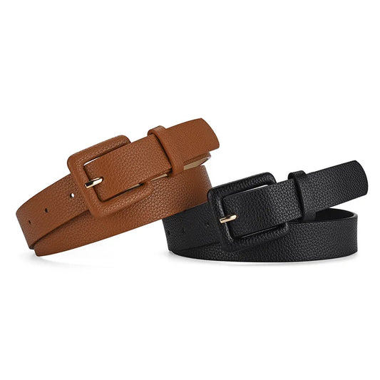 Casual Simple Style Solid Color Pu Leather Alloy Women'S Leather Belts