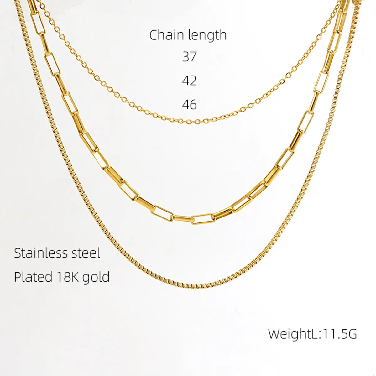 304 Stainless Steel 18K Gold Plated Casual Simple Style Layered Plating Solid Color Titanium Steel Layered Necklaces