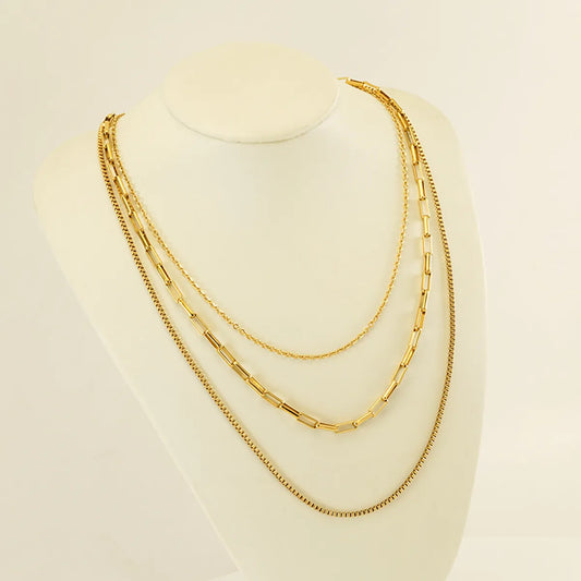 304 Stainless Steel 18K Gold Plated Casual Simple Style Layered Plating Solid Color Titanium Steel Layered Necklaces