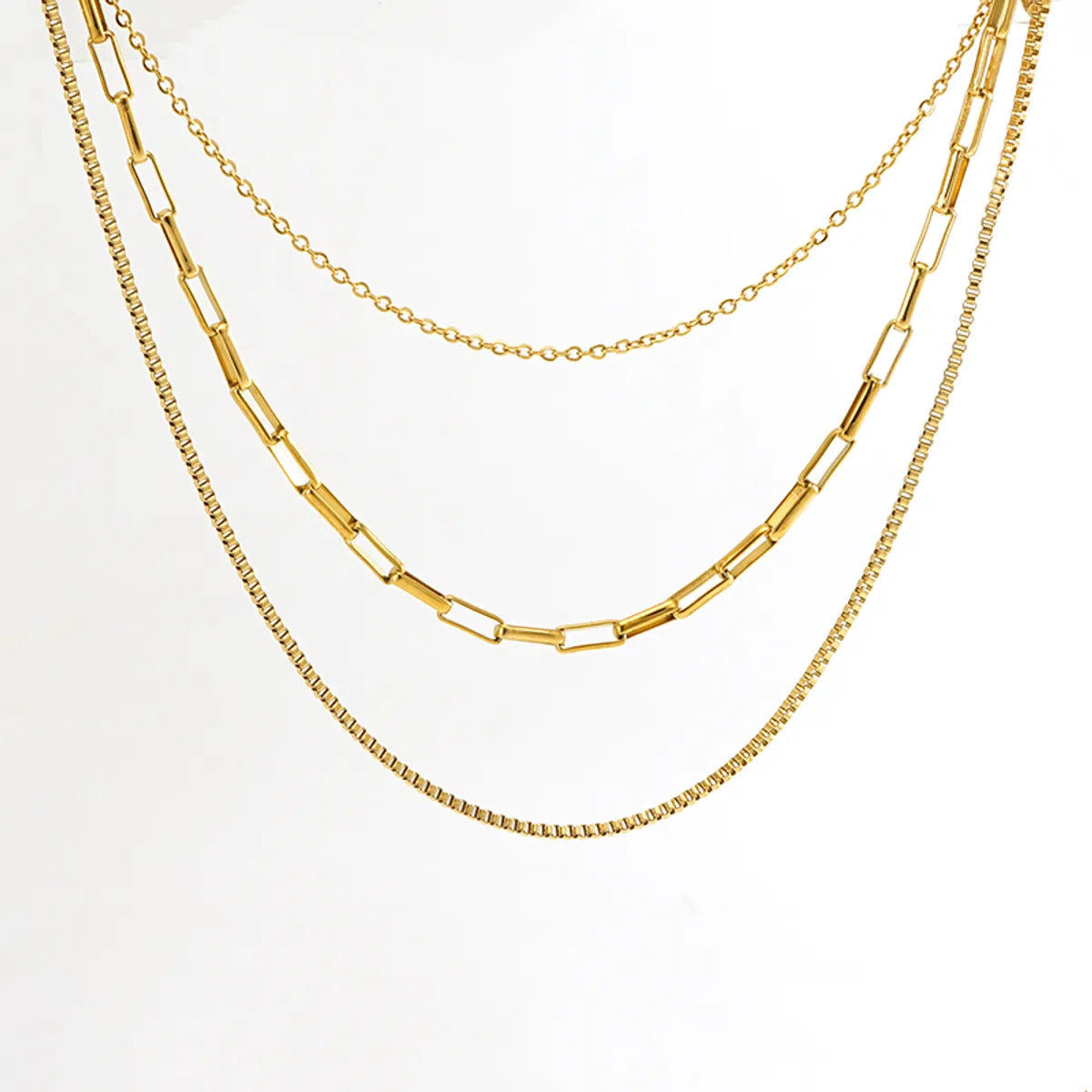 304 Stainless Steel 18K Gold Plated Casual Simple Style Layered Plating Solid Color Titanium Steel Layered Necklaces