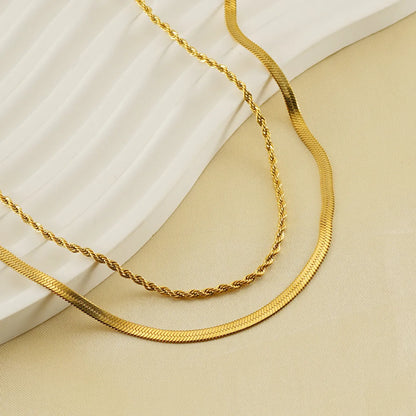 Casual Simple Style Solid Color Stainless Steel Layered Plating 18k Gold Plated Layered Necklaces