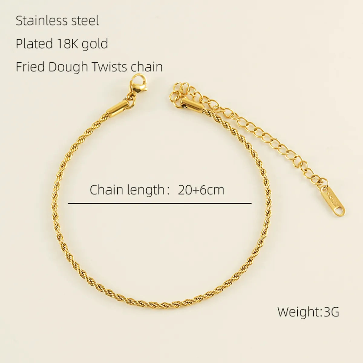 Casual Simple Style Solid Color 304 Stainless Steel Plating Titanium Steel 18K Gold Plated Women'S Anklet