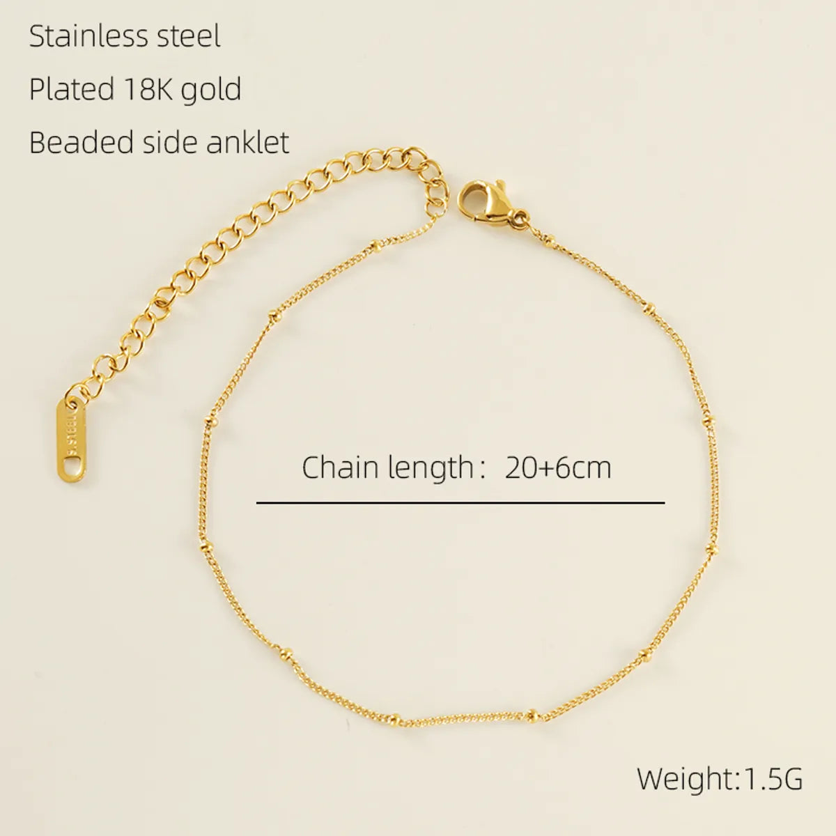 Casual Simple Style Solid Color 304 Stainless Steel Plating Titanium Steel 18K Gold Plated Women'S Anklet