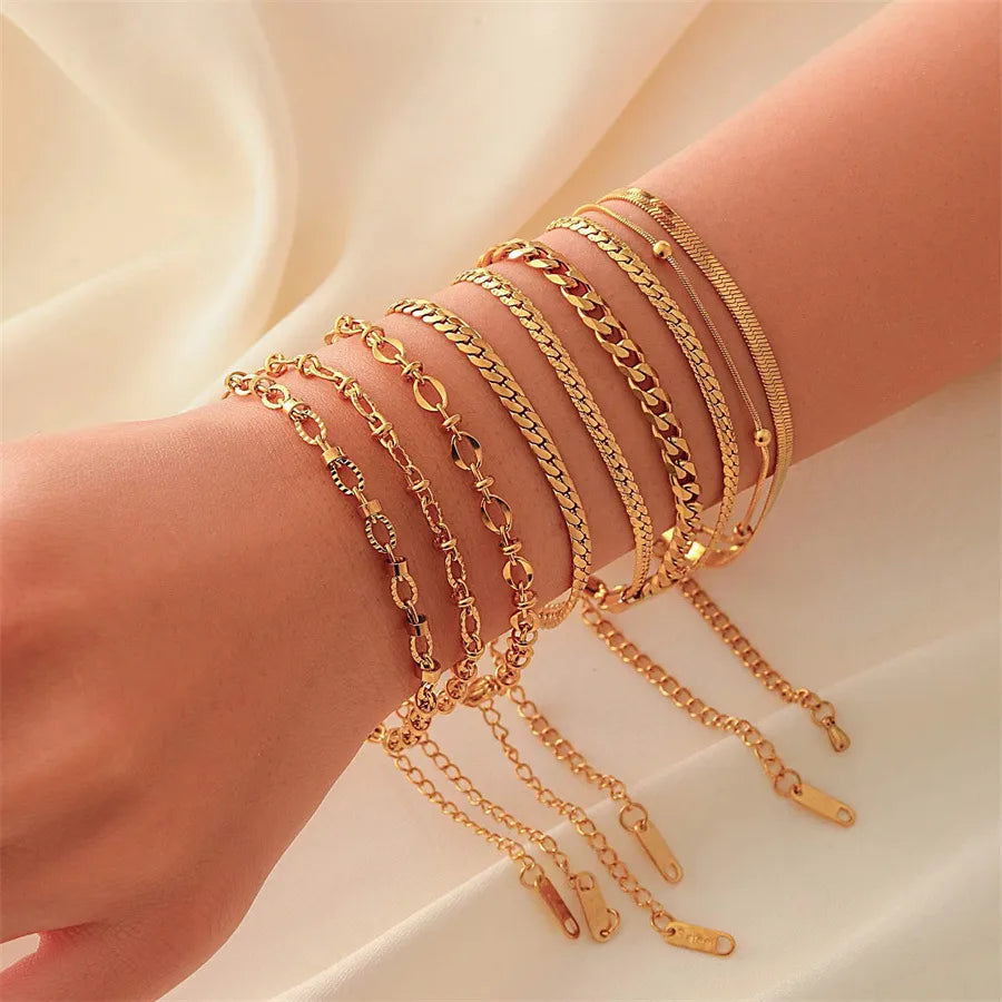 Casual Simple Style Solid Color Titanium Steel 18K Gold Plated Bracelets In Bulk