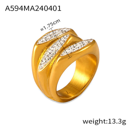 Casual Simple Style Solid Color Titanium Steel 18K Gold Plated Rhinestones Rings In Bulk