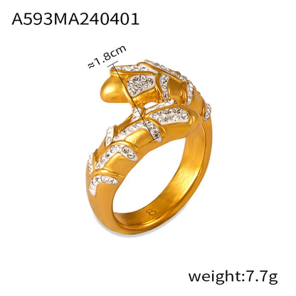 Casual Simple Style Solid Color Titanium Steel 18K Gold Plated Rhinestones Rings In Bulk