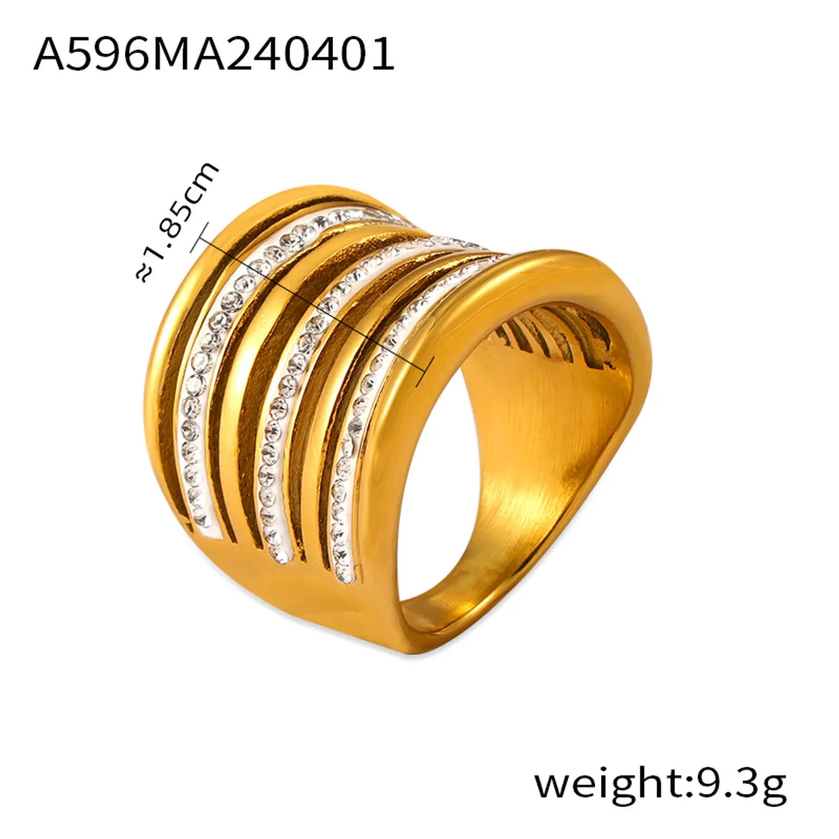 Casual Simple Style Solid Color Titanium Steel 18K Gold Plated Rhinestones Rings In Bulk