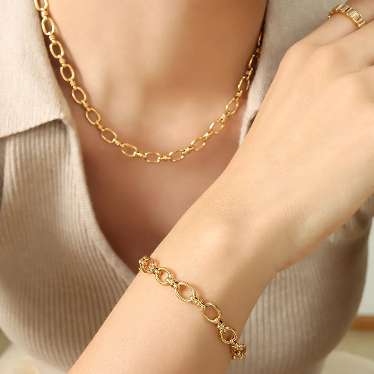 Wholesale Casual Simple Style Solid Color Titanium Steel Plating 18k Gold Plated Bracelets Necklace