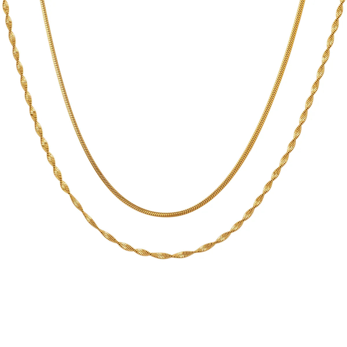 Casual Simple Style Solid Color Titanium Steel Plating 18k Gold Plated Layered Necklaces