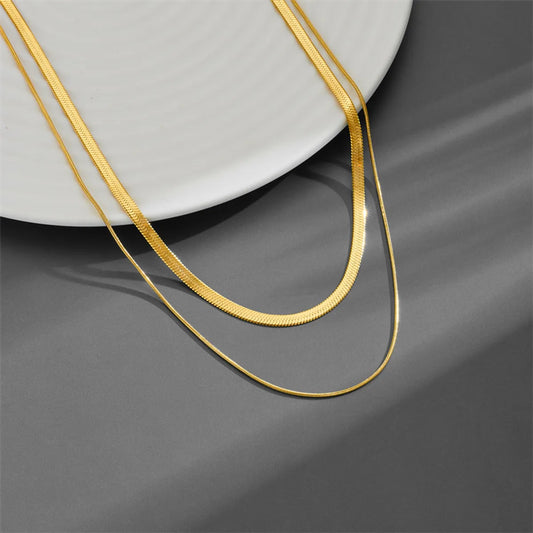 Casual Simple Style Solid Color Titanium Steel Plating Layered Necklaces