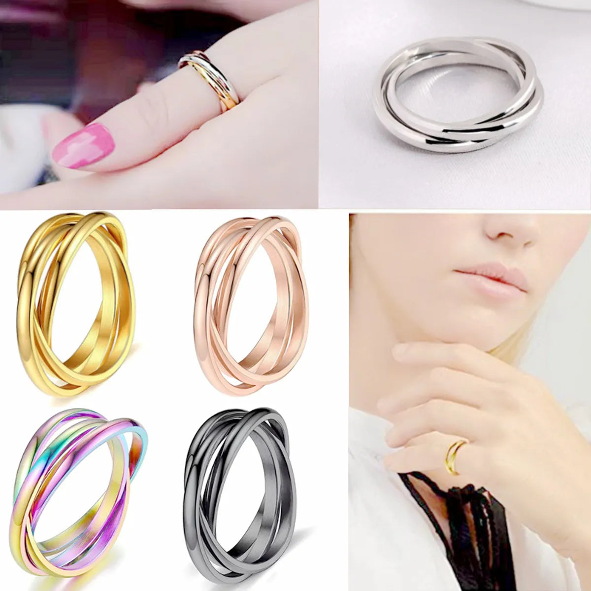 Wholesale Jewelry Casual Simple Style Solid Color Titanium Steel 18K Gold Plated Polishing Plating Rings