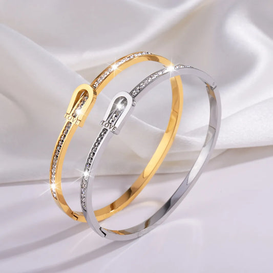 Casual Simple Style Solid Color Titanium Steel Zircon Bangle In Bulk