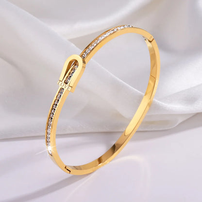 Casual Simple Style Solid Color Titanium Steel Zircon Bangle In Bulk