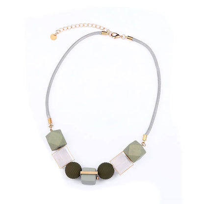 Casual Simple Style Square Ball Artificial Crystal Wooden Beads Wholesale Necklace