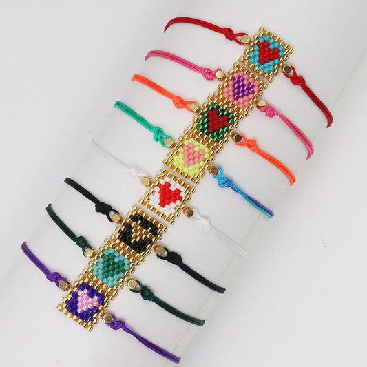 Casual Simple Style Square Heart Shape Glass Rope Wholesale Bracelets