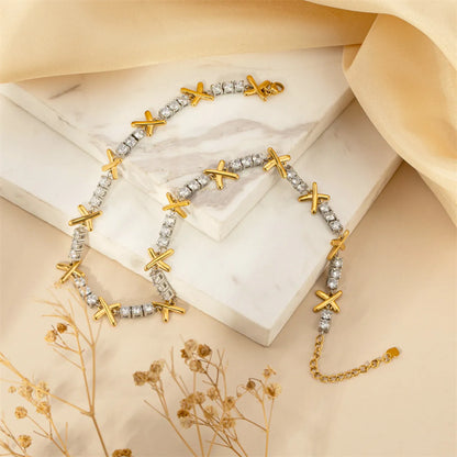 Casual Simple Style Square Stainless Steel Plating Inlay Zircon Gold Plated Necklace