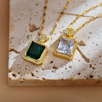 Casual Simple Style Square Titanium Steel Copper Plating Inlay Zircon Pendant Necklace