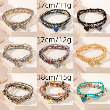 Casual Simple Style Star Leaves Heart Shape Artificial Crystal Beaded Layered Women'S Bracelets