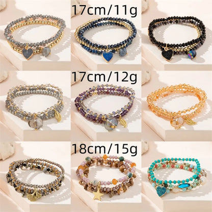 Casual Simple Style Star Leaves Heart Shape Artificial Crystal Beaded Layered Women'S Bracelets