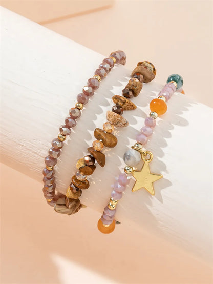 Casual Simple Style Star Leaves Heart Shape Artificial Crystal Beaded Layered Women'S Bracelets