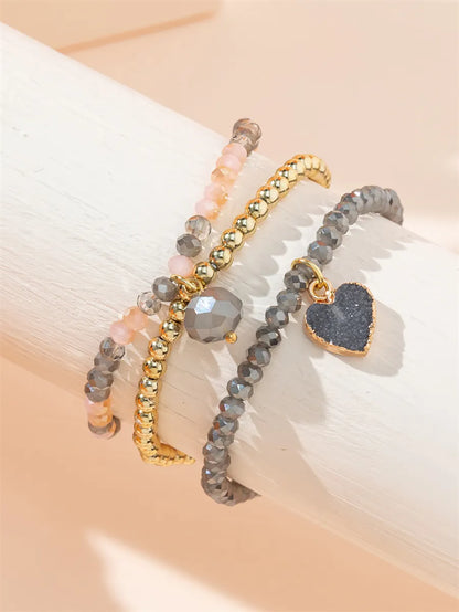 Casual Simple Style Star Leaves Heart Shape Artificial Crystal Beaded Layered Women'S Bracelets