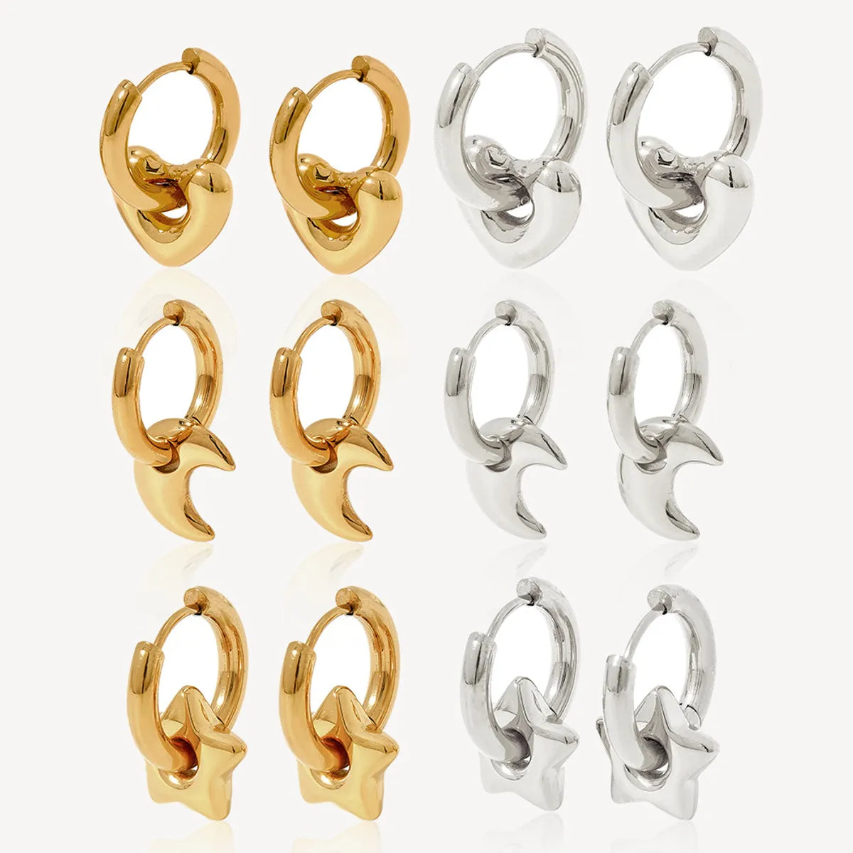 1 Pair Casual Simple Style Star Moon Heart Shape Plating 304 Stainless Steel 16K Gold Plated White Gold Plated Gold Plated Earrings