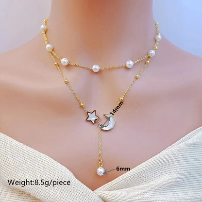 Casual Simple Style Star Moon Stainless Steel Pearl Inlay Shell Bracelets Earrings Necklace