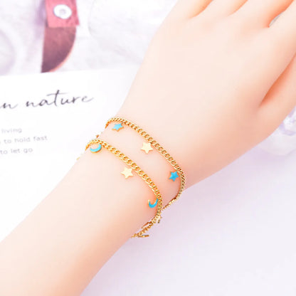 Casual Simple Style Star Moon Titanium Steel Epoxy Plating Bracelets Necklace