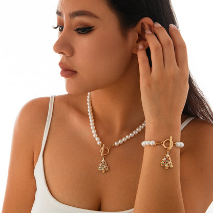 Casual Simple Style Streetwear Geometric Christmas Tree Snowflake Imitation Pearl Alloy Plating Imitation Pearl Christmas Women'S Jewelry Set